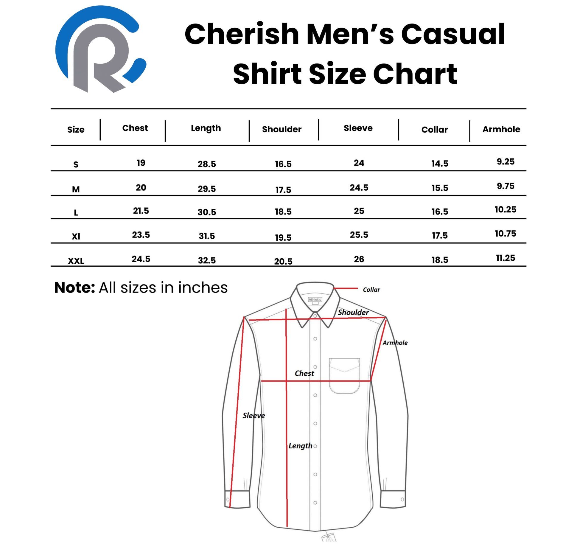 Mens Cherish Casual Size Chart