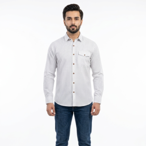 Men’s Classic White Micro-Dot Casual Shirt