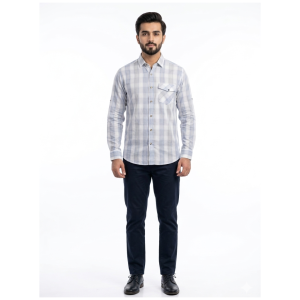 Men’s Minimalist Sky Blue & Pearl Plaid Shirt