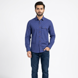 Men’s Royal Blue Crimson-Dot Casual Shirt