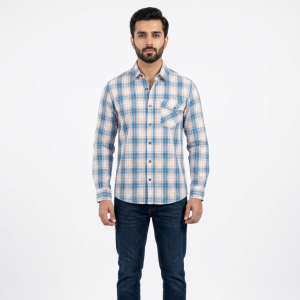 Men’s Coastal Blue & Sand Grid Check Shirt