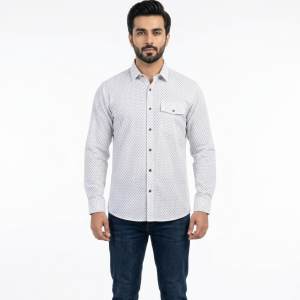 Men’s Elegant White Diamond-Geometric Print Shirt