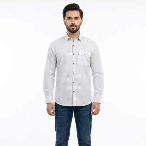 Men’s Minimalist Navy Pin-Dot Casual Shirt