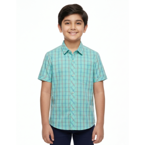 Junior Boys’ Aqua Mint Windowpane Check Shirt