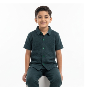 Boys' Emerald Green Textured Turkish Shirt