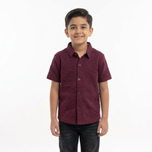 Boys' Deep Maroon Textured Turkish Fabric Shirt