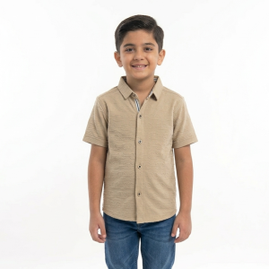 Boys' Classic Tan Embossed Turkish Fabric Shirt