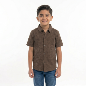 Boys' Chocolate Brown Monogram Textured Turkish Shirt