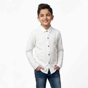 Boys' Premium Off-White Long-Sleeve Textured Turkish Shirt
