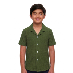 Boys' Earthy Olive Textured Casual Resort Shirt