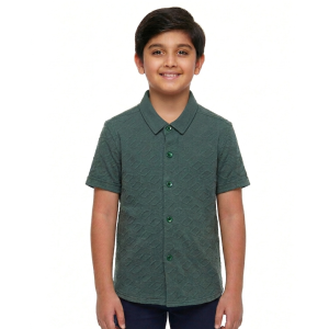 Boys' Premium Forest Green Textured Casual Button-Down Shirt