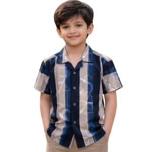 Boys' Urban Contemporary Graphic Striped Resort Shirt – Indigo & Taupe