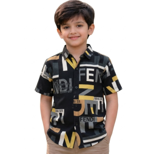 Boys' Midnight Black Graphic Typography Turkish Shirt