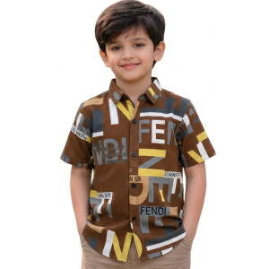 Boys' Earthy Brown Graphic Typography Turkish Shirt