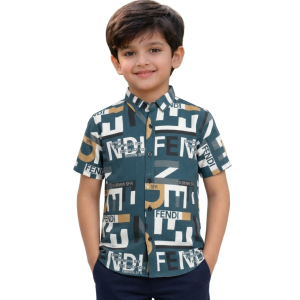 Boys' Teal Graphic Logo Print Turkish Fabric Shirt