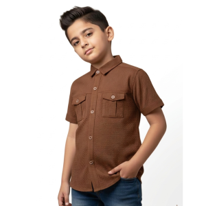 Boys' Premium Rust Brown Dobby Cotton Textured Shirt