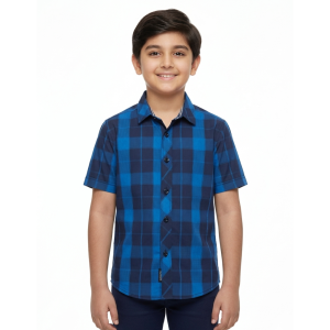 Junior Boys’ Royal Cobalt Shadow Plaid Shirt