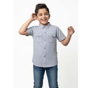 Boys' Sky Grey Dobby Cotton Textured Utility Shirt