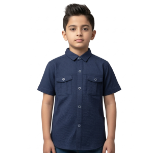 Boys' Premium Navy Blue Dobby Cotton Utility Shirt