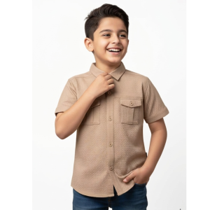 Boys' Premium Almond Beige Dobby Cotton Utility Shirt