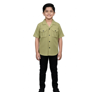 Boys' Lime Green Dobby Cotton Textured Utility Shirt