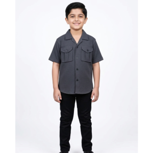Boys' Charcoal Grey Dobby Cotton Utility Shirt