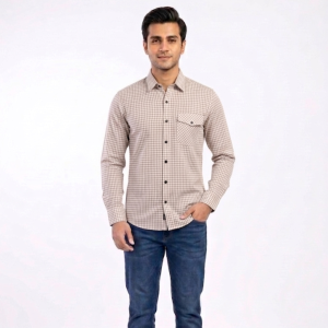 Men’s Classic Beige Gingham Check Casual Shirt