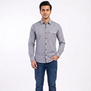 Men’s Slate Grey Gingham Plaid Casual Shirt