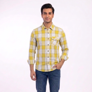Men’s Mustard & White Bold Checkered Casual Shirt
