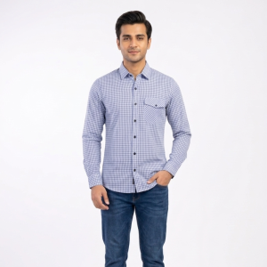Men’s Classic Sky Blue Gingham Check Casual Shirt
