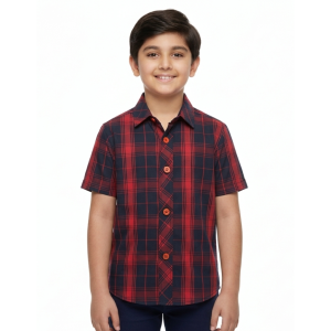 Junior Boys’ Crimson & Navy Shadow Plaid Shirt