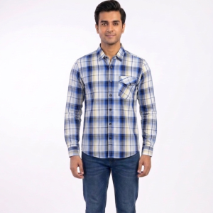 Men’s Cobalt & Cream Gradient Plaid Casual Shirt