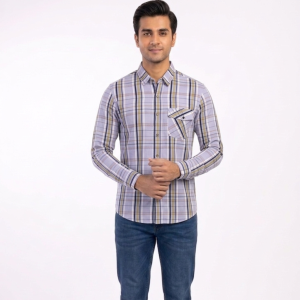 Men’s Lavender & Olive Multi-Stripe Plaid Shirt
