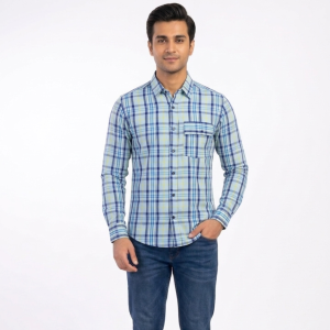 Men’s Arctic Blue & Lime Multi-Plaid Casual Shirt