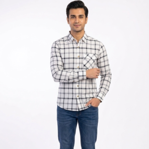 Men’s Monochromatic Grid Check Casual Shirt