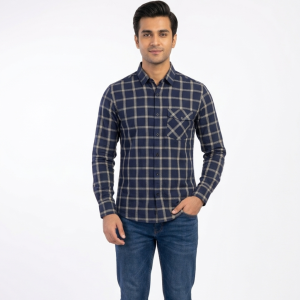 Men’s Midnight Navy Windowpane Check Shirt