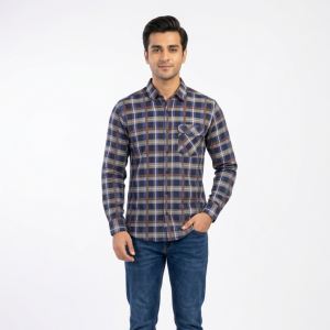Men’s Earthy Indigo & Rust Grid Check Shirt
