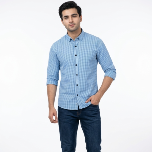 Men’s Sky Blue Micro-Gingham Button-Down Shirt