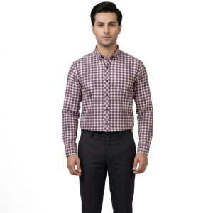 Men’s Burgundy & Pearl Classic Plaid Shirt